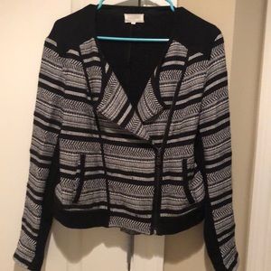 Black and off white moto style jacket